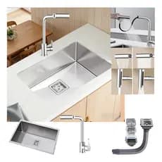 Kit Cuba Pia Cozinha Gourmet Premium Aço Moderna Escovado Inox 304 Resistente 60x40cm Com Torneira