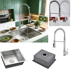 Kit Cuba De Cozinha Quadrada Inox 50x40cm Com Torneira Mola Duravel Para Reforma e Construção Segura