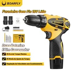 Furadeira Parafusadeira 2 bateria 18 volts c/e acessórios 220v/110v