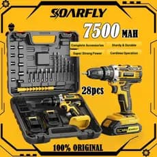 SOARFLY Parafusadeira Furadeira 48V 2 Baterias Com Maleta e Acessórios Completo 28pcs 220V/110V