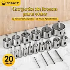 Jogo 20 Brocas Serra Copo Diamantadas Para Vidros Garrafas MÃ¡rmore CerÃmica Piso Azulejos Porcelanatos De 3mm a50mm