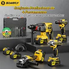 SOARFLY 4in1 Tool Kit Brushless Hammer Drill Grinder Sander Screwdriver Impact Wrench 2 Batteries 48v