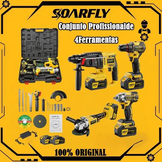 SOARFLY Brushless Kit 4 In 1 Tools Hammer Drill Grinder Sander Screwdriver Impact Wrench With 2 48v Batteries