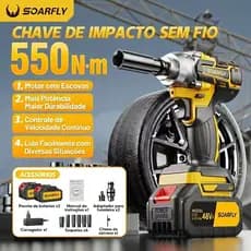 Chave De Impacto Sem Fio Elétrica 48V Professional Electric Impact Wrench, 550NM Brushless Drill, 2 Batteries, Case