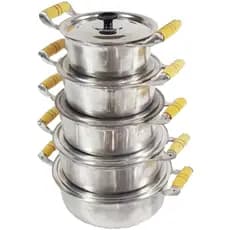 Jogo de Panela Aluminio Batido Fundido Conjunto Grosso Kit 5 Peças Pegador preto