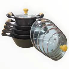 Jogo de Panelas Alumínio Batido Fundido Preto Com Tampas de Vidro Conjunto pra sua Cozinha