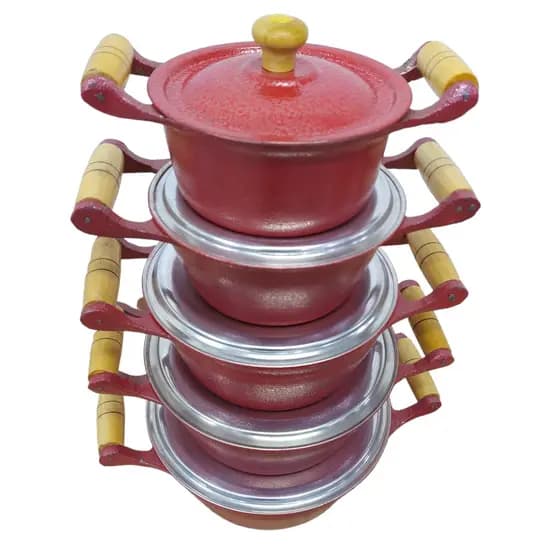 Jogo de Panelas Aluminio Batido Fundido Grosso Kit Conjunto Vermelho Craqueado
