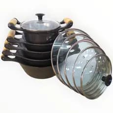 Jogo de Panelas Aluminio Batido Fundido Preto Com Tampas de Vidro Conjunto pra sua Cozinha