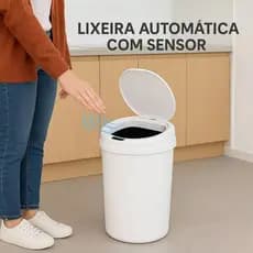 Lixeira Automática Redonda 12L Com Sensor USB Recarregável Branca Cinza Balde Touch Cozinha Banheiro