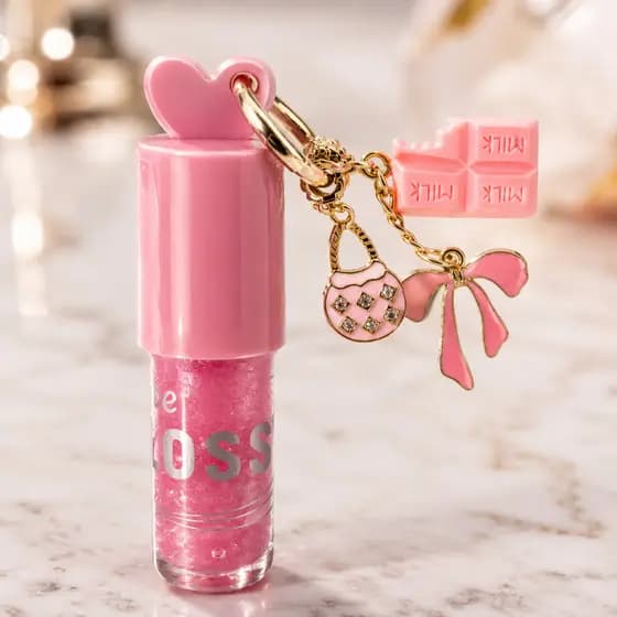 Gloss Chaveiro Fofo Brilho Labial Pink Grape Glitter Hidratante Brilho Intenso e Lábios Radiantes