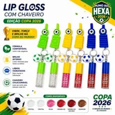 Gloss Brilho Labial Com Chaveiro Futebol Copa 2026 Bola e Apito Gloss Labial Hidratante Presente