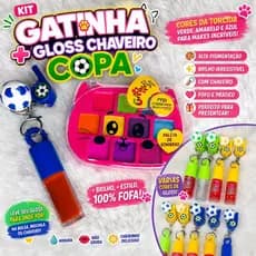Kit Maquiagem Copa, Sombra Gatinha com as cores verde, amarela e azul + Lip gloss chaveiro copa(apito mais bolinha)