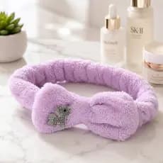 Skin Care - Faixa de Cabelo Pelúcia com Laço Macio Elástico para Rotina de Skincare e Maquiagem