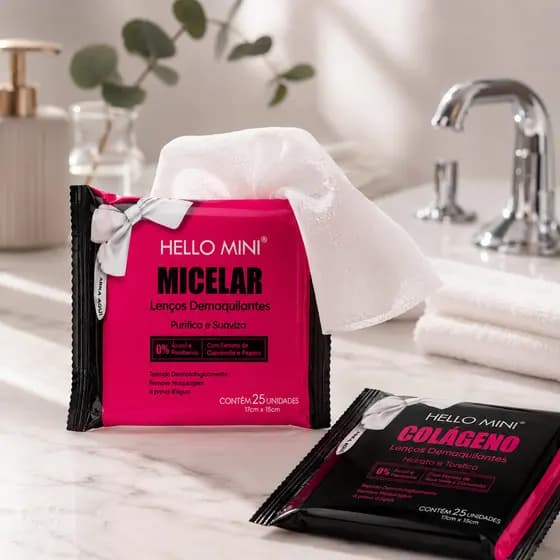 Lenço Demaquilante Micelar Hello Mini 25 Unidades Remove Maquiagem À Prova D'Água e Limpeza Facial