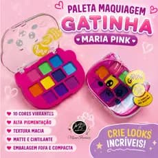 Paleta Maquiagem Gatinha Maria Pink 10 Cores Alta Pigmentação Sombras Coloridas Infantil Compacta