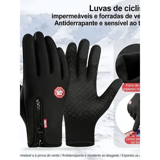 Luvas de Ciclismo com Zíper - Impermeáveis, Antiderrapantes e Touchscreen