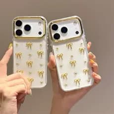 Capa Glitter Luxo iPhone com Pedrarias Olho Grego / Laço / Cereja – Transparente Premium Anti Impacto iphone
