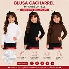 Blusa Cacharrel Infantil 2ª Pele Manga Longa Gola Alta 2 ao 10 Anos malha