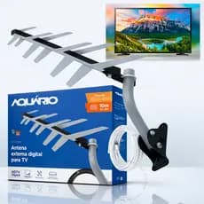 Antena Área Externa Digital Tv Full HD + Cabo 10m Dtv-1500 Aquário Hdtv 2 Em 1 Completa