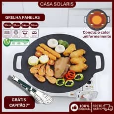 Frigideira Grill Redonda Antiaderente de Ferro – Chapa para Churrasco, Grelhar Carnes e Legumes