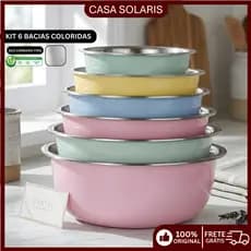 Kit 6 Tigelas Bowl Bacia Vasilha Potes Saladeira Aço Inox Cozinha Comedouro Pet Multiuso Gourmet