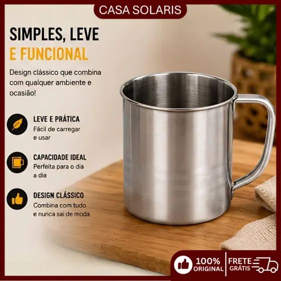 Caneca Portátil de Aço Inoxidável com Alça Dobrável para Acampamento e Viagens