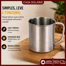 Caneca Portátil de Aço Inoxidável com Alça Dobrável para Acampamento e Viagens