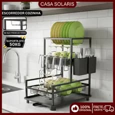 Escorredor Multiuso de Cozinha Louça Aço Inox 3 Camadas 2 Em 1 Níveis E Ralo Ajustável