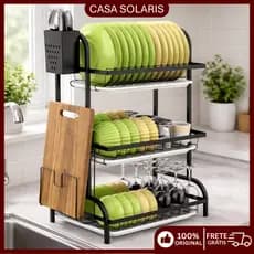 Escorredor Inox Organizador De Pia Para Talheres E Copos, 3 Camadas Fácil,escorredor Multiuso De Cozinha Organizador