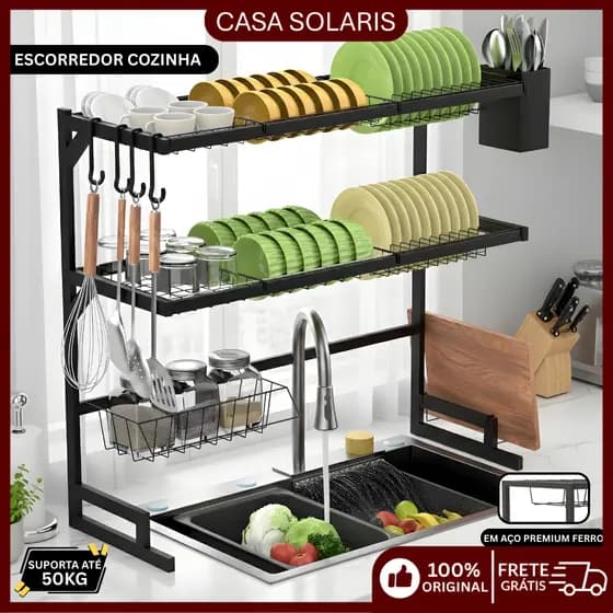 Escorredor de Louça Inox Organizador de Pia Cozinha Rack de Pratos Moderno