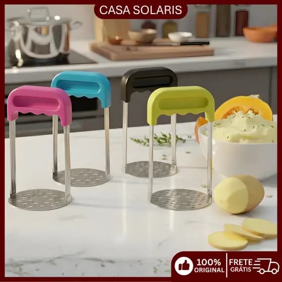 Amassador de Batata Manual Inox Colorido Food Grade Prensa Hamburger Utensílio