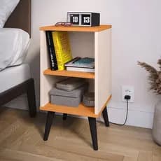 Mesa de Cabeceira Charme Retrô Off White com Cinamomo para Quarto
