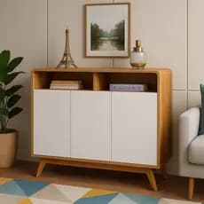 Aparador Buffet Eccos Homme 2 ou 3 Portas Retrô Classico - Cor Nature - Nature/Off White