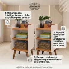 Kit com 2 Mesa de Cabeceira Nicho e porta celular organizador Max