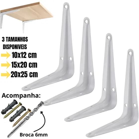 Kit Suportes Mão Francesa 10x12/15x20/20x25cm Para Prateleira Tábua Cantoneira Reforçada - BBP