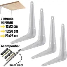Kit Suportes Mão Francesa 10x12/15x20/20x25cm Para Prateleira Tábua Cantoneira Reforçada - BBP