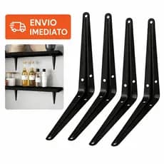 Kit Suportes Mão Francesa Preta 20 X 25cm Para Prateleira Tábua Cantoneira Reforçada Preta