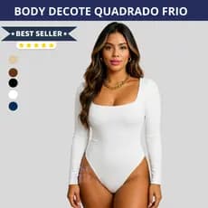 Body Manga Longa Feminino Decote Quadrado Forro Duplo Suplex Basico Tendencia Inverno