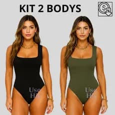 Kit 2 Body Decote Quadrado Feminino Alças Grossas Collant Casual Collant