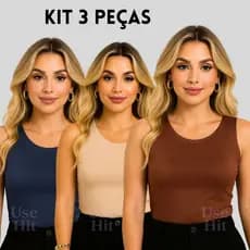 Kit 3 Regatas Casual Basica Suplex Duplo Blusa Feminina Elegante Moda Blogueira