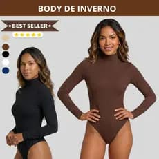 Body Gola Alta Feminino Cacharrel Manga Longa Suplex Forro Duplo Segunda Pele Collant Inverno