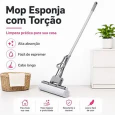 Rodo Mop Esponja PVA Alta Absorção com Cabo de Metal Epóxi para Uso Seco e Molhado