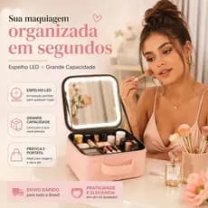 Kit Maleta De Maquiagem Profissional Completo Com Espelho, Luz LED E Paleta De Maquiagem