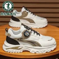 Tênis antiderrapante pica-pau respirável sapatos primavera malha novo estilo papai masculino botão sapatos rotativos Leo