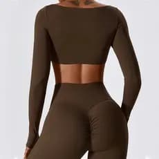 Camisetas de Yoga para Fitness, Manga Longa, Top Curto Esportivo Feminino, Top de Ginástica com Decote Quadrado, Camiset