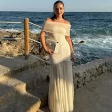 Vestido Maxi Elegante Suninheart de Verão com Ombros Descobertos 2025, Vestido Longo para Festas e Férias Casuais