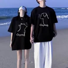 100% duas peças 2026 casal usa nicho de alta qualidade camiseta de algodão puro de manga curta masculina feminina Tops