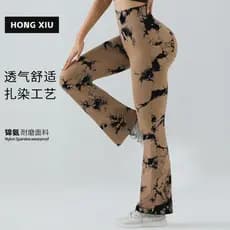 Tamanho europeu tie-Dye queimado calças de Yoga feminino tie-Drift cintura alta Hip-Lifting Leggings esportivas largas @