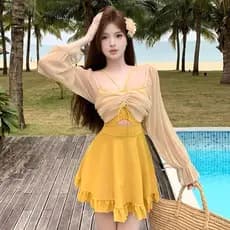 Maiô feminino primavera quente High-End sentimento 2025 feminino bonito mais magro olhar capa barriga de uma peça conser