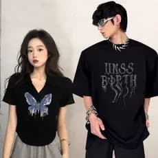 Casal usa terno Casual camiseta de manga curta lapela menina quente mais magro olhar curto topo um longo um curto